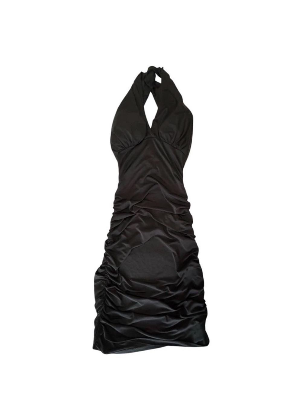 Sparkle & Fade Women’s Black Ruched Halter Mini Dress Size Medium